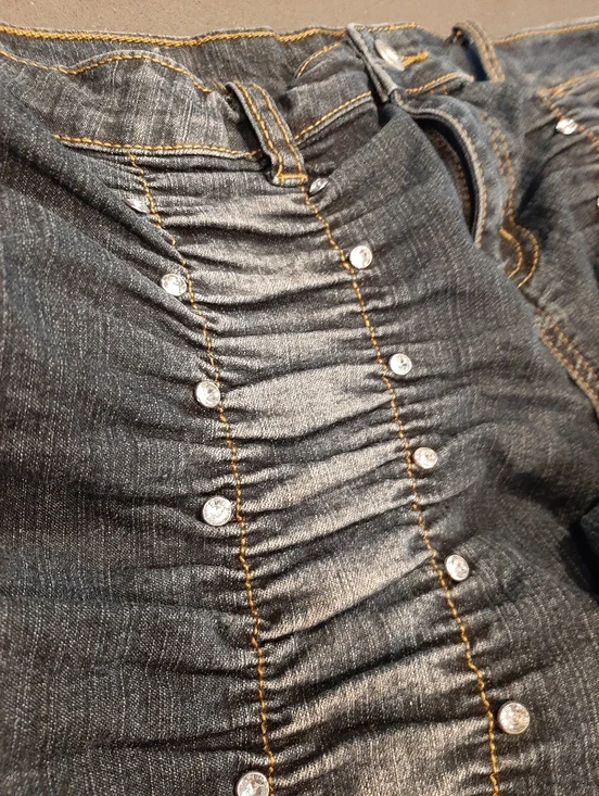 Y2K Ruched Stacked Jeans Rhinestone Studded Denim XL G.W. Maxx Neo Classic - Picture 6 of 12